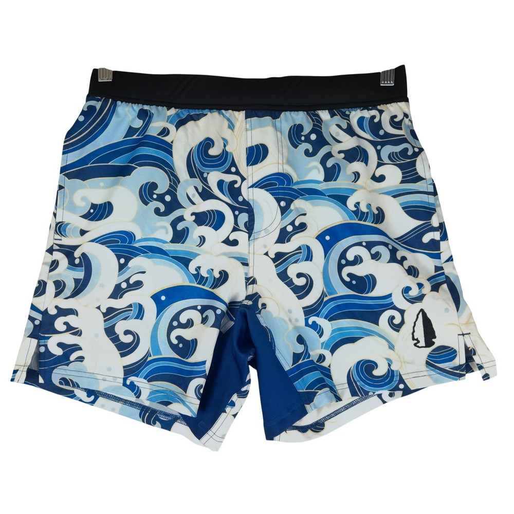 Tachuntfish Mens Great Wave Graphic Athletic Gym Shorts Blue White Medium